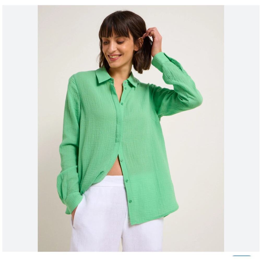Lanius Womens Gauzy Button Up Top Size‎ 38 Medium Organic Cotton Green Boho Fall